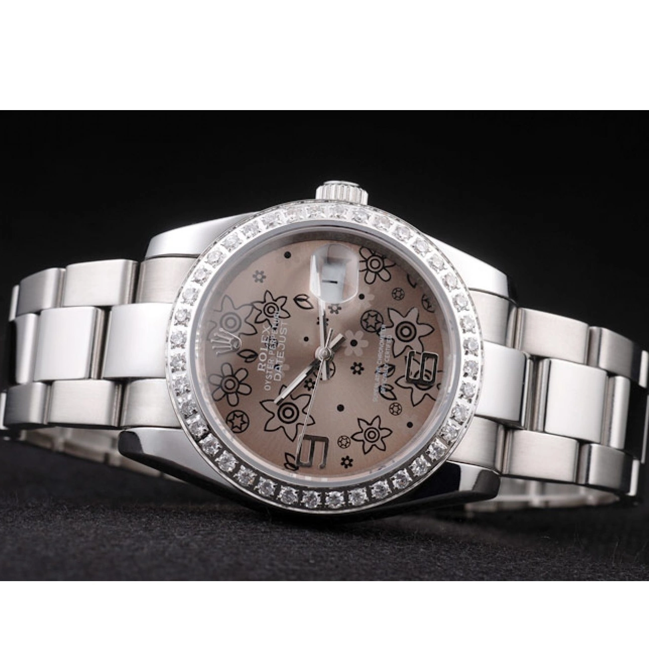 Aaa replica watch Stainless Datejust Diamond Dial Steel Polished Plated Flowers Brown Rolex 0521